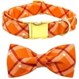 Bobo Rainbow Fall Dog Collar, Orange Plaid Pet Collar with Bow Girl Boy Holiday Puppy Collar Gift Bow Dog Collar Cute Soft Puppy Collar for X-Large Dogs