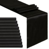 B-COOL Black Table Runner Satin Table Runners Halloween Table Fabric 10 Packs 12×108 inch Silk Smooth Fabric for Wedding Birthday Holiday Party Table Decorations