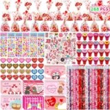 Phaorui 268 Pcs Kids Valentines Day Gifts for School Classroom Exchange Valentines Goodie Bags Stuffers Valentines Day Cards for Kids Party Favors Class Treats Valentines Stationery Set