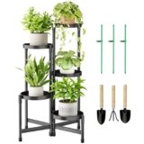Cawukege 5 Tier Plant Stand Indoor, Tiered Plant Stand Outdoor for Multiple Plants, Corner Plant Shelf for Patio Balcony Porch Garden Living Room House, Black