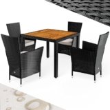 Casaria® Mobili da Giardino Polyrattan 4 Sedie Impilabili 90×90 cm Tavolo in Legno di Acacia Terrazza Esterno Nero