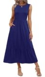 WIHOLL Womens Dresses Spring Summer Casual Dresses for Women 2026 Beach Fashion Sleeveless Long Maxi Midi Dress Flowy Beach Vacation Clothes Holiday Party Cute Sundresses for Women 2026 Blue M