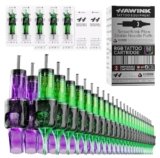 HAWINK Aghi Tatuaggi Kit 50 pz. Monouso #10 Bugpin Round Liner/Shader/Magnum 3RL 5RL 7RL 3RS 5RS 7RM 9RM 11RM 13RM 15RM Diametro 0,30mm Professionali Tatuaggi Macchine Accessori Kit EN20-FG-50KIT-N