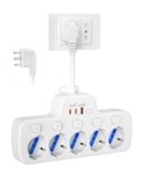 Ciabatta Multipresa Elettrica 5 Posti,Presa Multipla Salvaspazio con Interruttori Indipendenti,5 Polivalenti Schuko 10/16A Adattatore Bipasso Bivalenti Italiana Spina 2P+T 16A,Cavo corto 0,1m,Bianco