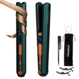 Piastra e Arricciacapelli 2 in 1 Senza Fili, 10000mAh Piastra Capelli, Display LED con 4 Temperature (160-220°C), Ioni Negativi Cordless Hair Straightener Senza Fili Ideale per Viaggio (Verde Scuro)