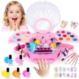 Kids Nail Polish Set for Girls- 2 In 1 Kids Washable Makeup Toys & Non-Toxic Nail Art Kits with Nail Dryer, Halloween Dress Up Set for Kids ,Princess Real Make up Set Age 3-12 Little Girl Gift Toys
