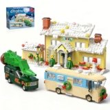 4 in 1 Snow Village,Pickup,Garage,RV Building Set Compatible with Lego,Xmas Decor Toys Gifts for Adults Girls Boys Ages 6+ (650 Pieces)