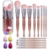 BS-MALL Makeup Brushes Set – Premium 14 Pcs Brush Collection with 4 Pcs Mini Sponges & Case, Perfect for Travel, Complete Beauty Tools for Women (Iridescent pearl skin tone)