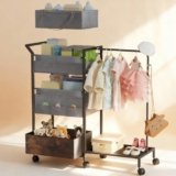 Baby Diaper Caddy Organizer – 3 Tier Rolling Cart with Kids Clothing Rack, Mobile Utility Cart with Dividers and Drawers, Large Capacity Storage Cart for Bedroom, Bathroom, Grey Carts with Wheels