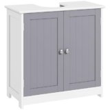 kleankin 23.5″ Pedestal Sink Storage Cabinet, Freestanding Bathroom Under Sink Cabinet with U-Shape Cut-Out and Adjustable Shelf, White and Gray