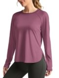 PINSPARK Camiseta Deportiva Mujer Manga Larga Otoño Cuello Redondo Atlético Camiseta Deportiva Larga Running Yoga Fitness Camisetas Sueltas S-XXL