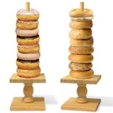 HIYTRANKER 2 Pcs Donut Stand Wooden Square Doughnut Stand Bagel Stand Donut Display Tower for Dessert Table Doughnut Holders for Party Donut Display Stand for Birthday Banquet (Wooden)
