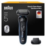 Braun Series 5 Rasoio Elettrico Barba, Wet&Dry, 50 min Di Utilizzo, Accessorio Rifinitore di Precisione, Senza Fili, 100% Impermeabile, 52-B1200SI, Blu