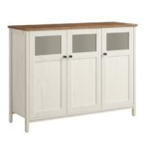 VASAGLE Mobiletto Multiuso, Credenza, Armadietto con Ante in Vetro, per Sala da Pranzo Salotto Corridoio Cucina, Struttura in Acciaio, Stile Industriale, Marrone Miele e Bianco Vintage LSC099WJ02