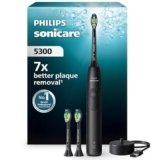 Philips Sonicare 5300 spazzolino elettrico sonico con 2 livelli di intensità, avviso di pressione, EasyStart, Smartimer e BrushPacer, nero, modello HX7101/04 [Nuova tecnologia]