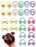 MEDIHOOL 24 Pcs Toddler Hair Ties for Girls, Hair Tie Cute Flower Bows Elastic Scrunchies, Toddler Hair Accessories for All Hair Type
