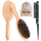 Boar Bristle Hair Brush, 100% Pure Hard Boar Bristle Hair Brushes for Women Men Thin Fine Hair Smooth Frizz Enhence Shine