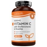 Nutravita Vitamina C 1000mg – 180 Vit C Compresse per 6 Mesi – Vitamina C Pura con Rosa Canina e Flavonoidi – Acido Ascorbico – 100% Vegan – Normale Funzione del Sistema Immunitario