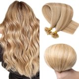 SEGO Extension Capelli Veri Cheratina 100 Ciocche 50g – 55cm 100% Remy Pre-Bonded Human Hair Indiani Hair U Tip #12P613 Marrone Oro balayage Biondo Chiarissimo