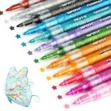 HOTU Pennarelli Acrilici, Pennarelli glitterati 12 colori，Extra Fine 0,7 mm per colorazione，Dipingere Sassi, Ceramica, Vetro, Legno, Tessuti, Scrapbooking, DIY, Penne Glitterate Colorate