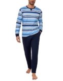 Bresdk Pigiama Uomo Cotone Lungo Invernale Pigiami Uomo Caldo con Maniche Lunghe e Pantaloni Casual Leggero Blu-C L