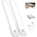 Pak 16 Inch Under Counter Cabinet Lighting, 83 LED Battery Operated Motion Sensor Light, Dimmable Closet Lights, USB Rechargeable, Wireless Magnetic Under Counter Light for Kitchen, Bathroom, 2 Packs