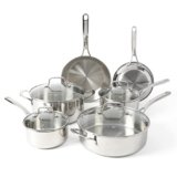 Martha Stewart Castelle 10 Piece 18/8 Durable Stainless Steel Induction Safe Non-Toxic Triply Bottom Kitchen Pots and Pans Cookware Set – Dishwasher Safe