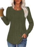 GKBK Women Long Sleeve Shirts Fall Tops Dressy Pleated Scooped Neck Tunic Tops for Leggings Army Green XXL