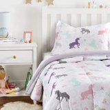 Amazon Basics Soft Easy-Wash Microfiber Kid’s 2 Pieces Comforter and Pillow Sham Set, Animal Printed, Twin, Purple Unicorns