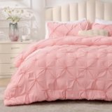 BEDELITE Pink Comforter Set Queen – 3 Pieces Boho Pintuck Bedding Comforter Sets, Lightweight Soft & Warm Bed Comforter Queen with 2 Pillowcases for All Season