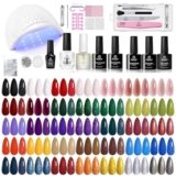Beetles Gel Nail Polish Kit with U V Light – 68 Pcs Nails Kit 45 Colors Winter Christmas Gel Polish Set Mystic Wonderland Soak Off Red Green Nude DIY Manicure Nail Salon Gifts for Women Teens Girls