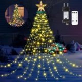 HELESIN Luci Albero di Natale a Cascata, 8 Modalità timer, 410 LED, 2M × 16 Strisce Luminose Illuminazione natalizia per esterni la Decorazione Natalizia Interna