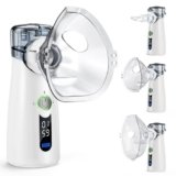 Bntath Aerosol Silenzioso, Ricaricabile USB-C Macchina Aerosol per Adulti e Bambini,Con Display Digitale, Aerosol Ultrasuoni Con 2 Maschere e un Boccaglio-Grigio