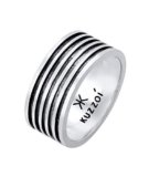 Kuzzoi Anello da uomo ossidato massiccio (10 mm) in argento Sterling 925, stile vintage, accessorio da uomo con struttura scanalata, anello marcante per uomo nella misura 24,cod. 0601762921_644