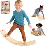 Fisher-Price Wood Montessori Toy Rockin’ Balance Board, American Montessori Society Seal of Excellence, 31.7-Inch Wooden Motor Skills Learning Activity for Kids Ages 3+ Years(Amazon Exclusive)