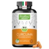 Curcuma Capsule ad Alto Dosaggio 1500mg, 180 Capsule Vegane – BIO Curcumina con Piperina e Zenzero, Curcuma in Polvere ad Alto Dosaggio – 100% Vegan, Senza OGM – Raibu