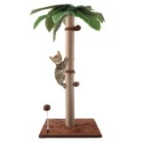Pomesea Cat Scratching Post, 34” Tall Cat Scratchers for Indoor Cats with Hanging Balls, Tall Cute Sisal Kitten Scratch Post with Reinforced Stable Base, Brown, Medium