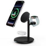 RoRoSkin Stazione di ricarica 3 in 1 per più dispositivi, stazione di ricarica induttiva da 15W, supporto di ricarica Mag Safe per iPhone 16 15 14,iWatch Ultra 2/1,Series 9,AirPods,caricatore Mag Safe