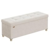 SONGMICS Pouf Contenitore, Cassapanca Pieghevole, 38 x 110 x 40 cm, Sgabello Poggiapiedi, 112 L, Superficie in Velluto, per Camera da Letto Soggiorno, Beige Cappuccino LSF0518W02