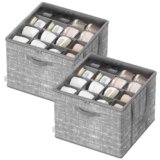 SONGMICS Organizer Scarpe, Set di 2, Ciascuno per fino a 16 Paia, Scatole Contenitori Scarpe, Maniglie, Coperchio Trasparente, per Camera da Letto Ingresso Armadio, Grigio Giunco LSP602G01