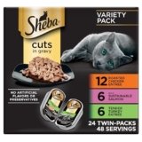 Sheba Perfect Portions Wet Cat Food Cuts in Gravy, Roasted Chicken Entree, with Sustainable Salmon, Tender Turkey Entree, 2.6 oz. Twin-Pack Trays (24 Count, 48 Servings)