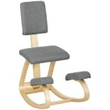 HOMCOM Sedia Ergonomica a Inginocchiatoio con Movimento a Dondolo, Sedia Ergonomica Imbottita Posturale in Tessuto Effetto Lino e Legno di Betulla, 51x84x93 cm, Grigio