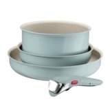 Lagostina Ingenio Pastel, Set di Padelle Antiaderenti 4 Pezzi con Manico Rimovibile, Compatibili con Induzione e Forno, Design Salvaspazio, Colore Salvia