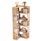 JFOZDM 5 livelli Libreria Angolare, Libreria d’angolo, Legno libreria a L, Libreria da Parete, Risparmia Spazio, Scaffale Angolare per soggiorno, camera da letto, ufficio, studio, Colore del Legno