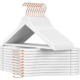 SONGMICS Grucce Legno, 20 Pezzi, Appendiabiti con Scanalature su Spalle, Barra Portapantaloni Antiscivolo e Gancio Girevole a 360° per Completi Camicie Cappotti, Bianco e Oro Rosa CRW001W01