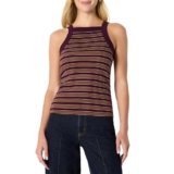 Amazon Essentials (Demi’s Pick) Women’s Slim-Fit Stretch Rib High-Neck Tank, Burgundy Brown Stripe, Medium