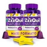 ZzzQuil Natura Integratore con Melatonina pura ed Estratti Di Valeriana Per Dormire, Camomilla e Lavanda, Maxi Formato Frutti Di Bosco 2×72 Gommose + Foglietti Adesivi Stella