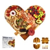 Large Charcuterie Board Set – 3 Pieces with Knife Set, Premium Acacia Wood Cheese Boards, Heart Shaped Serving Tray with Gift Box, Christmas, House Warming Gifts New Home, Wedding & Bridal Shower Gift