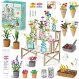 Make It Miniature Botanicals Kit – Mini Plants Collectibles with Flowers, Bouquets, Bonsai, Succulent, Garden, Wooden Display Stand – DIY Crafts Toy Gifts for Kids 6+, Collectors, Decoration