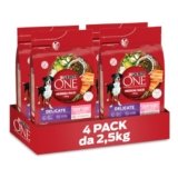 PURINA ONE Delicate Crocchette Cani Adulto Taglia Media e Maxi con Salmone, 4 Confezioni da 2,5 kg